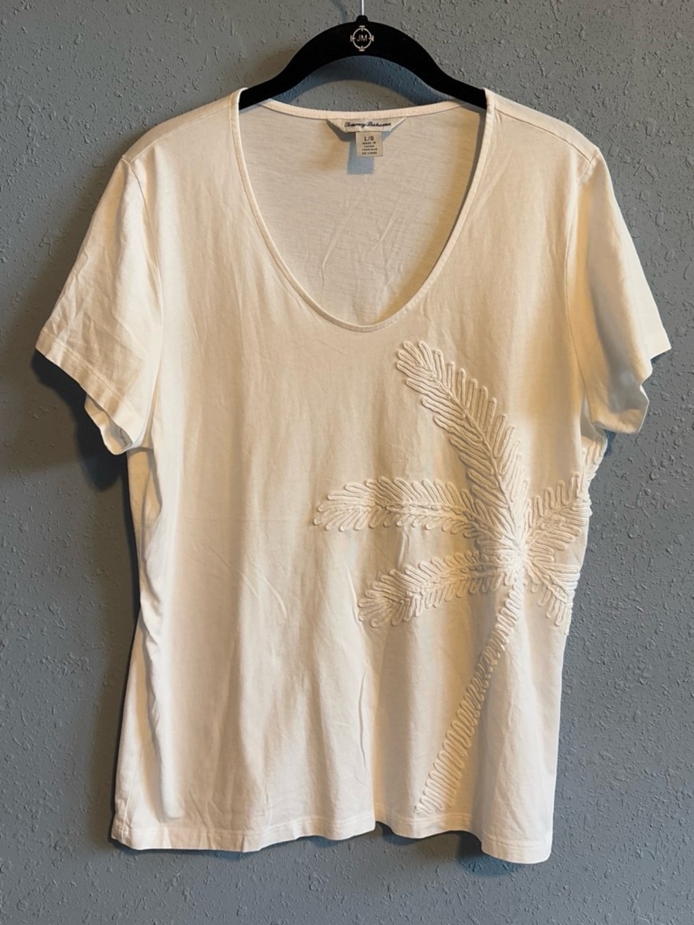 Tommy Bahama White Embroidered Palm Lux Tee size L